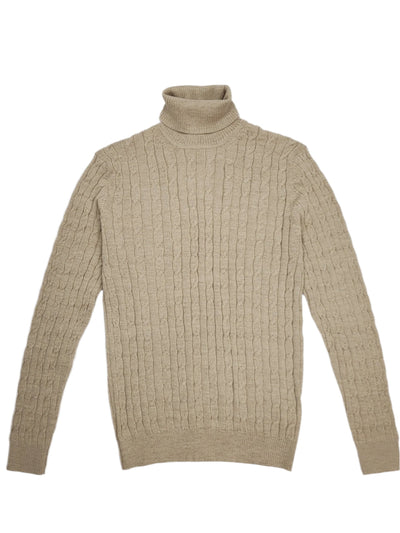 Baby Alpaca Cable Knit Turtleneck Beige - Unisex