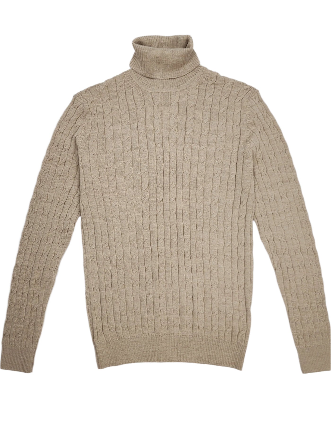 Baby Alpaca Cable Knit Turtleneck Beige - Unisex