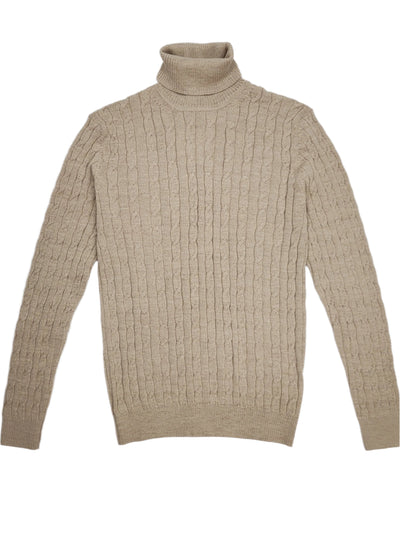 Baby Alpaca Cable Knit Turtleneck Beige - Unisex