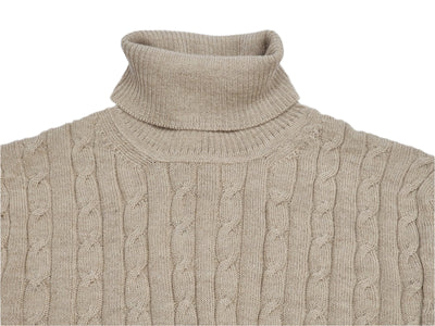 Baby Alpaca Cable Knit Turtleneck Beige - Unisex