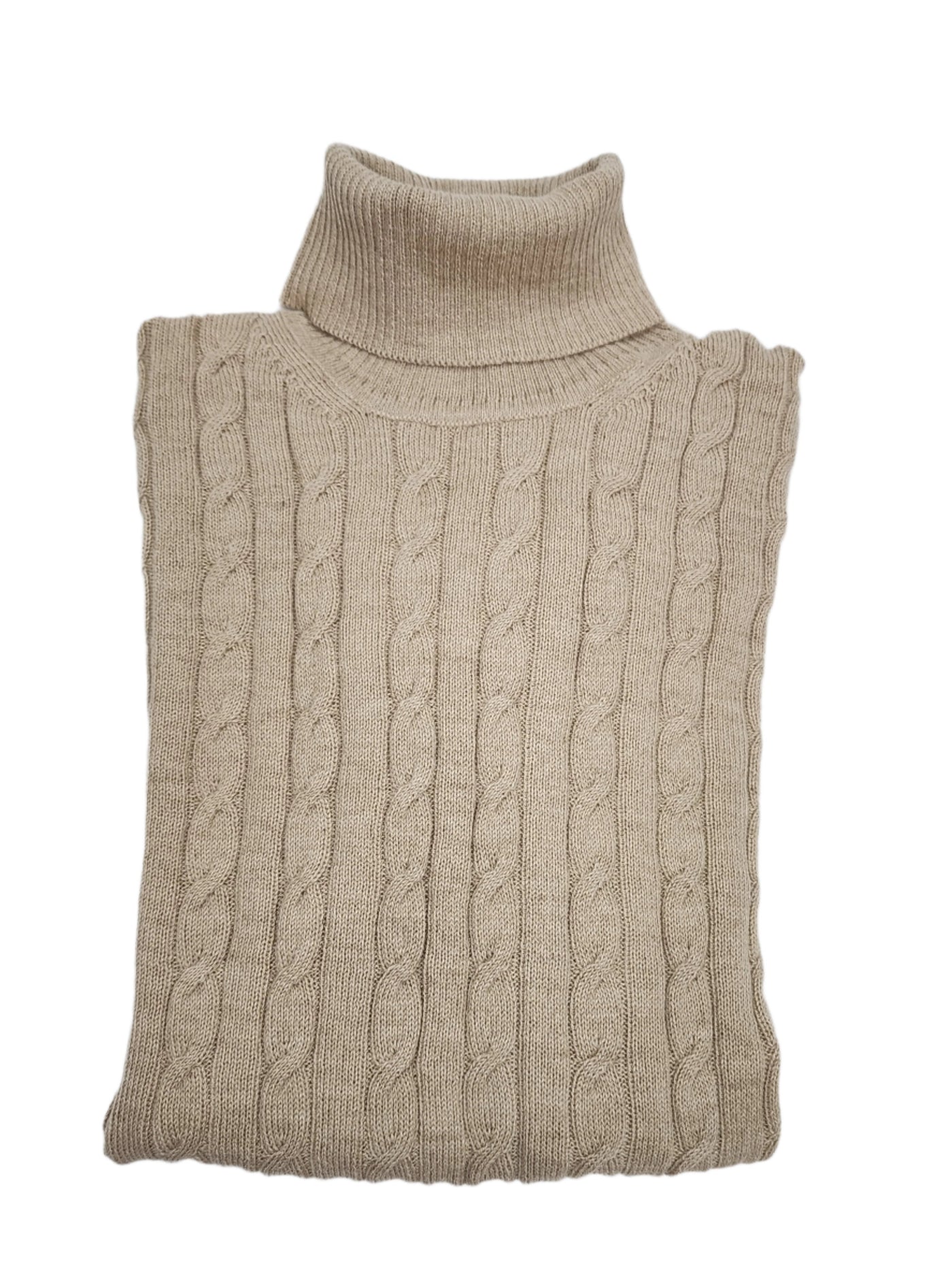 Baby Alpaca Cable Knit Turtleneck Beige - Unisex