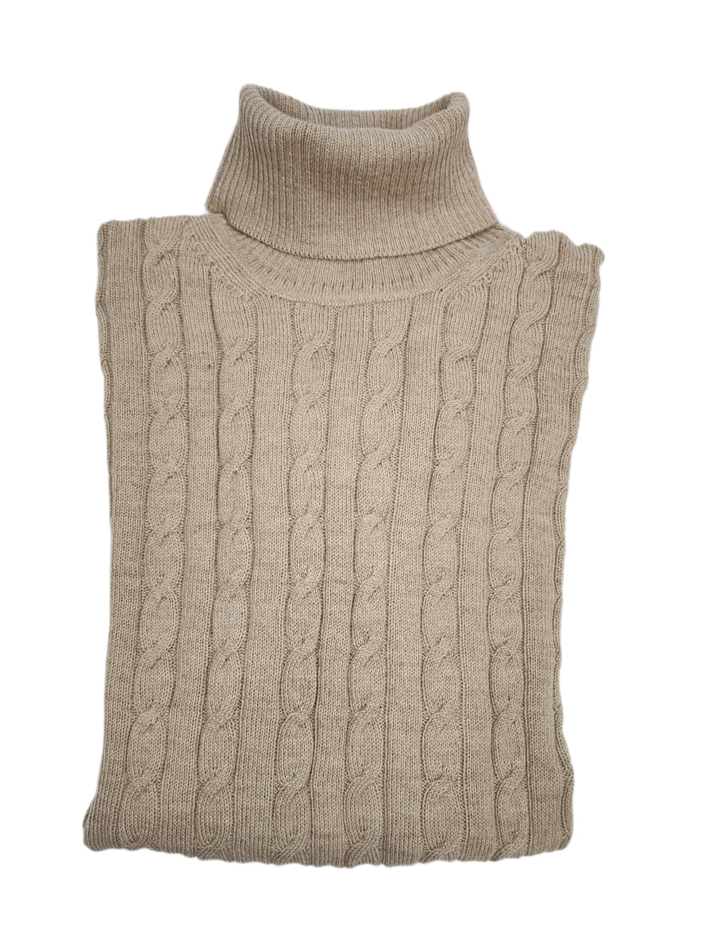 Baby Alpaca Cable Knit Turtleneck Beige - Unisex