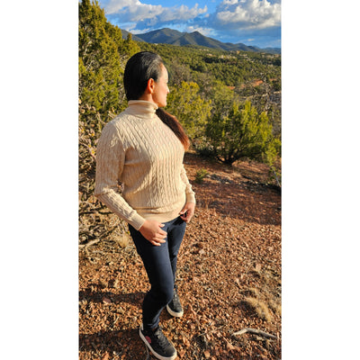 Baby Alpaca Turtleneck | Unisex Cable Knit | Beige Alpaca Sweater