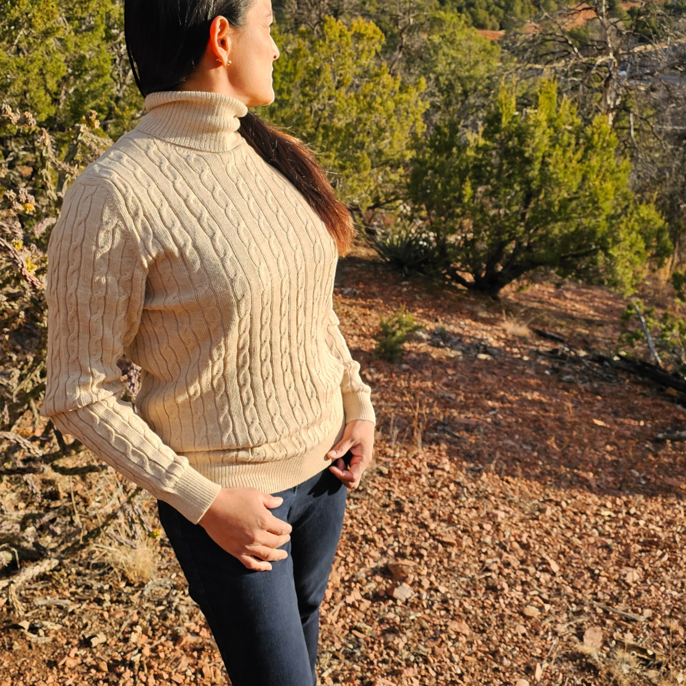 Baby Alpaca Turtleneck | Unisex Cable Knit | Beige Alpaca Sweater