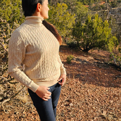 Baby Alpaca Turtleneck | Unisex Cable Knit | Beige Alpaca Sweater