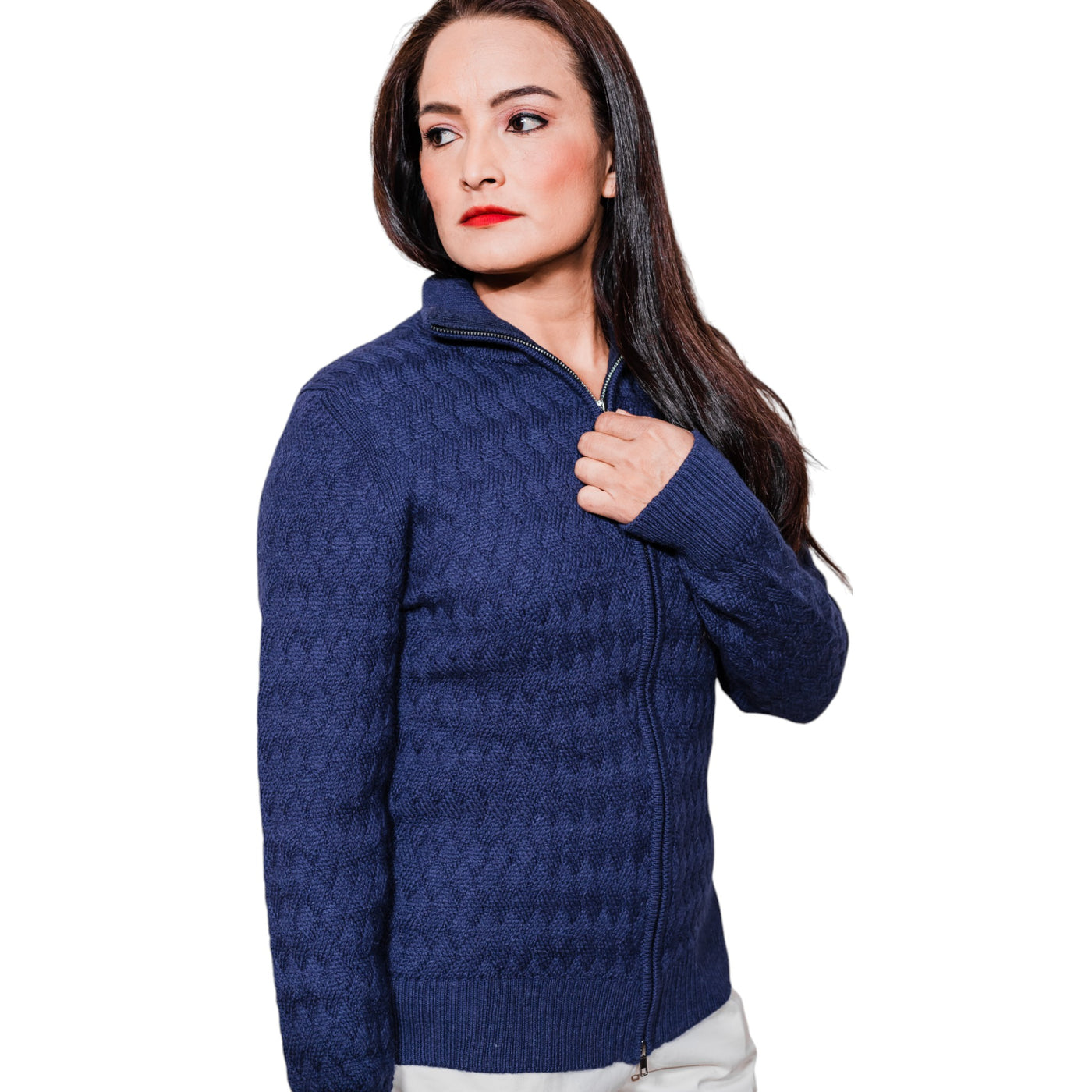 Unisex Alpaca Basketweave Full Zip Sweater