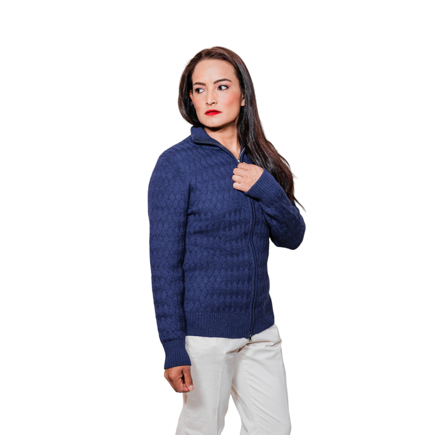 Unisex Alpaca Basketweave Full Zip Sweater