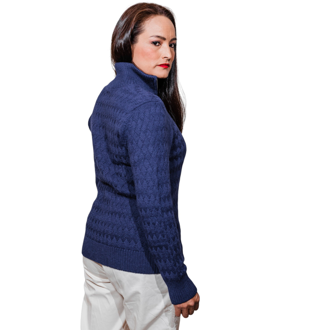 Unisex Alpaca Basketweave Full Zip Sweater